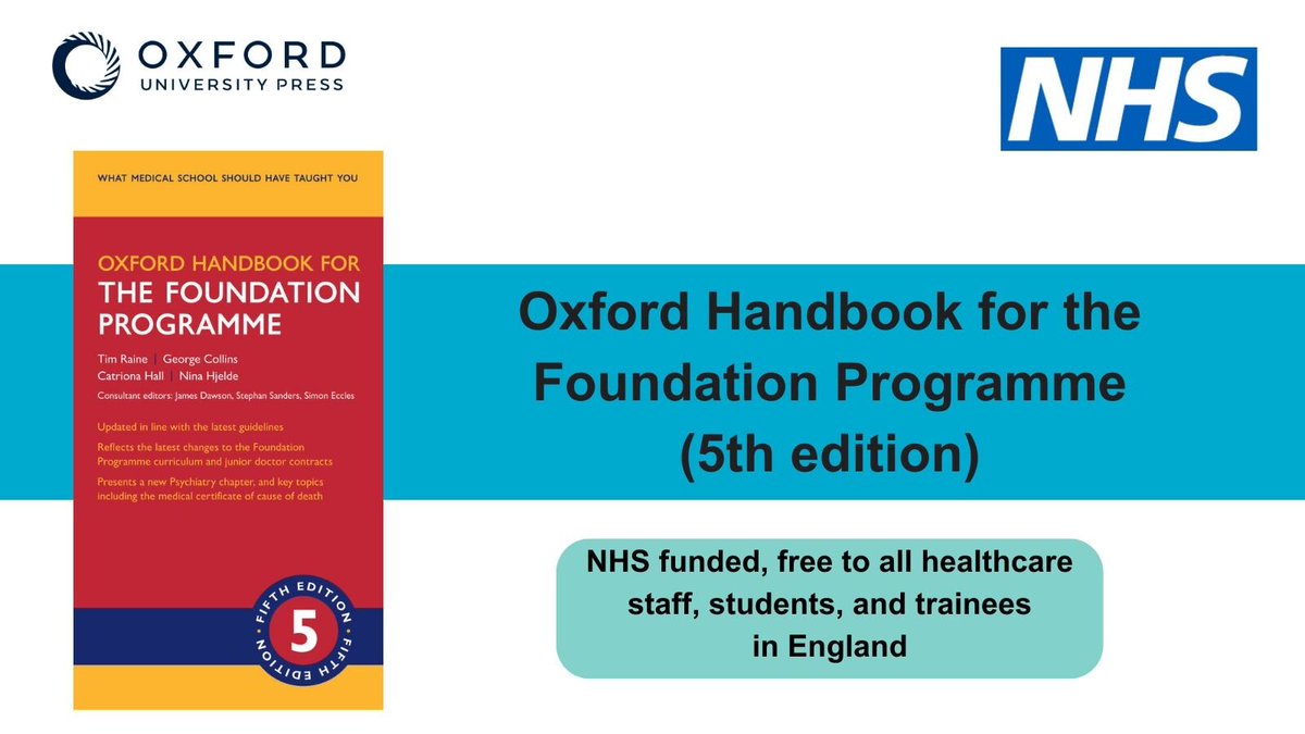 The Oxford Handbook for the Foundation Programme provides a unique resource for medical students and junior doctors as a definitive guide to the Foundation Programme. Free to NHS staff and students in England. Find out more: pages.oup.com/nhs #OUPNHS @NHS_WTE