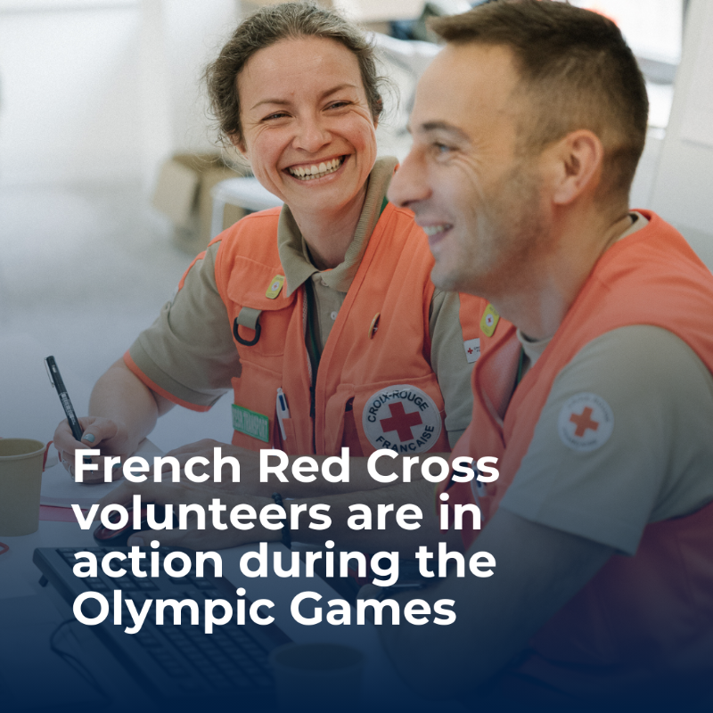 ifrc's tweet photo. Our dedicated volunteers from the French Red Cross (@CroixRouge) are actively involved and close to the action throughout the entire duration of the Olympics!🤝🏅