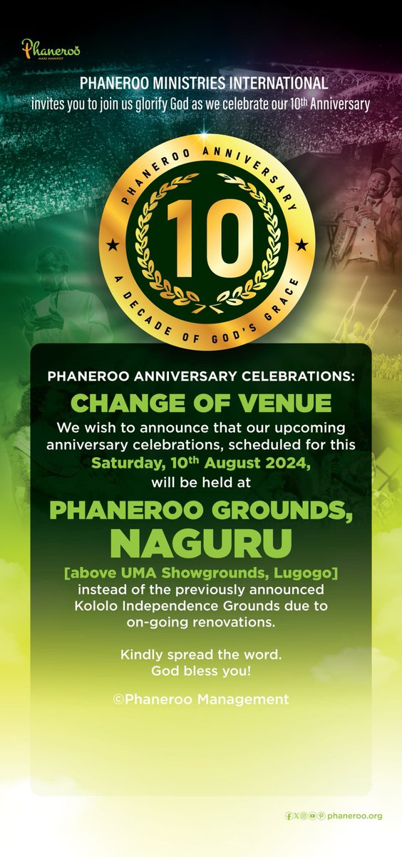 CHANGE IN VENUE 
#PhanerooAt10