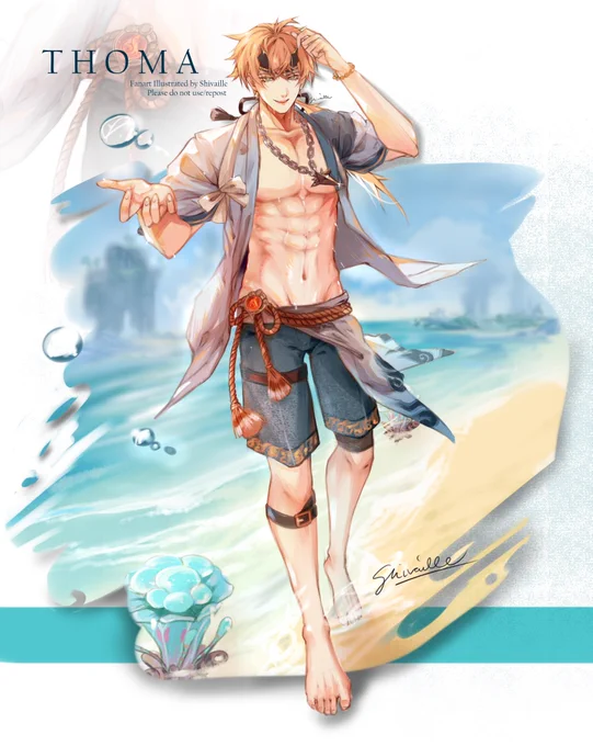 summer designs (fanmade)(2/?) Thoma and Childe#GenshinImpact 