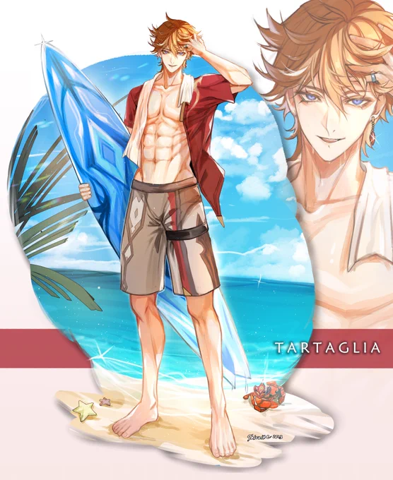 summer designs (fanmade)(2/?) Thoma and Childe#GenshinImpact 