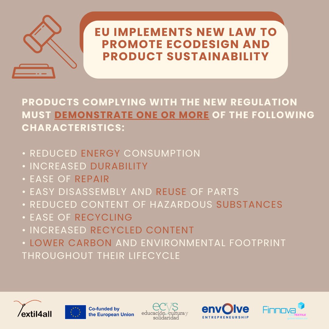 🌍📢 New EU Law for Sustainable Products  to boost sustainability and eco-design 

💪 A significant step towards a more sustainable future! 🌿💚

💪 Educación Cultura y Solidaridad, <a href="/envolveGR/">Envolve Entrepreneurship GR</a> &amp; <a href="/FinnovaEU/">Finnova Foundation</a>    

More info: lc.cx/pagBEP