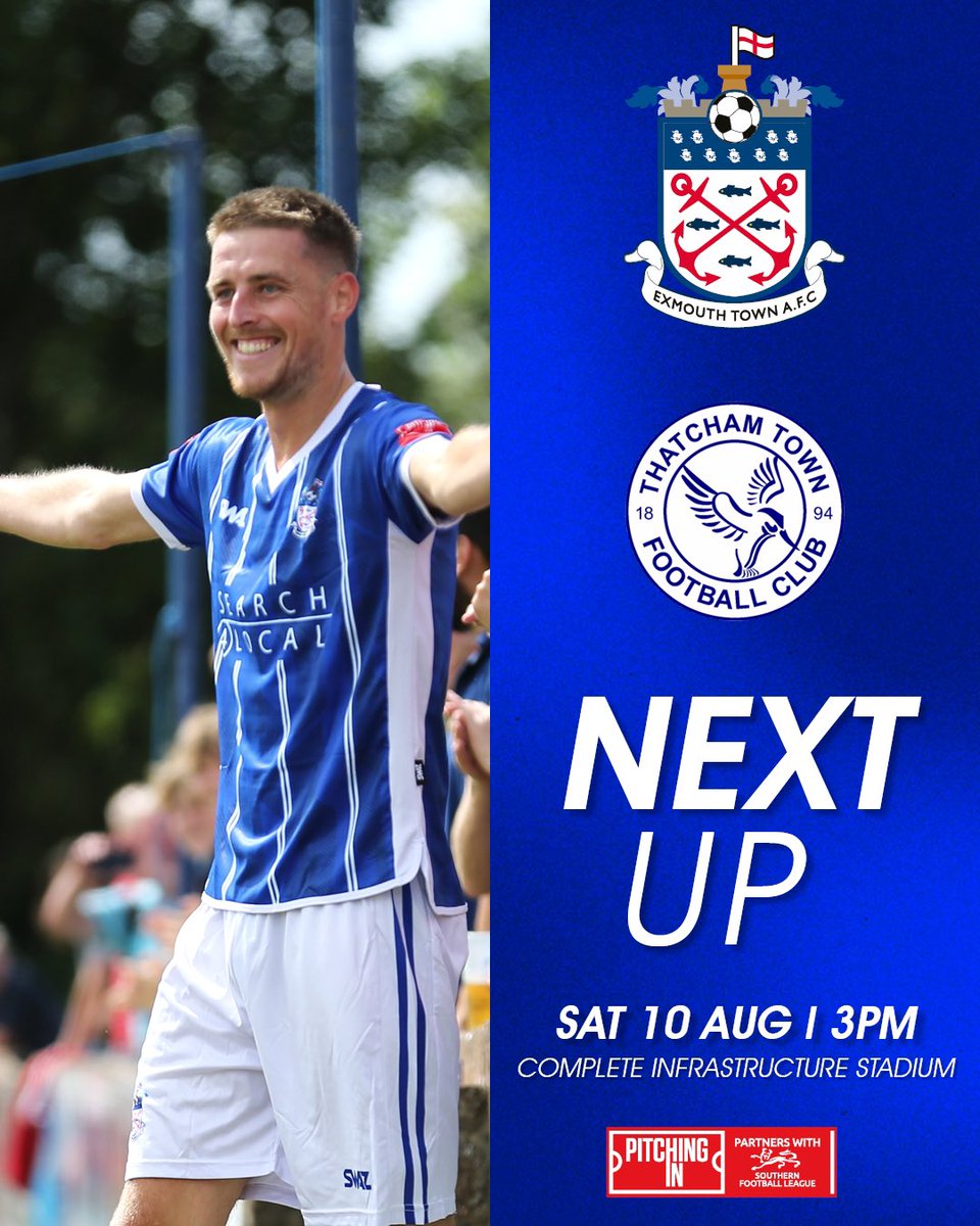 ExmouthTown_FC's tweet photo. 🗓️ NEXT UP

Join us for the start of the 24/25 @SouthernLeague1 season, as we host @Thatcham_TownFC at the Complete Infrastructure Stadium this Saturday!

⌚️ 3pm KO 
🎟️ Adults £10, Concessions £8, 16/17 £5, 8-15 £2, U8s Free

#UTT | @Search4Local https://t.co/bfdmBtoryk