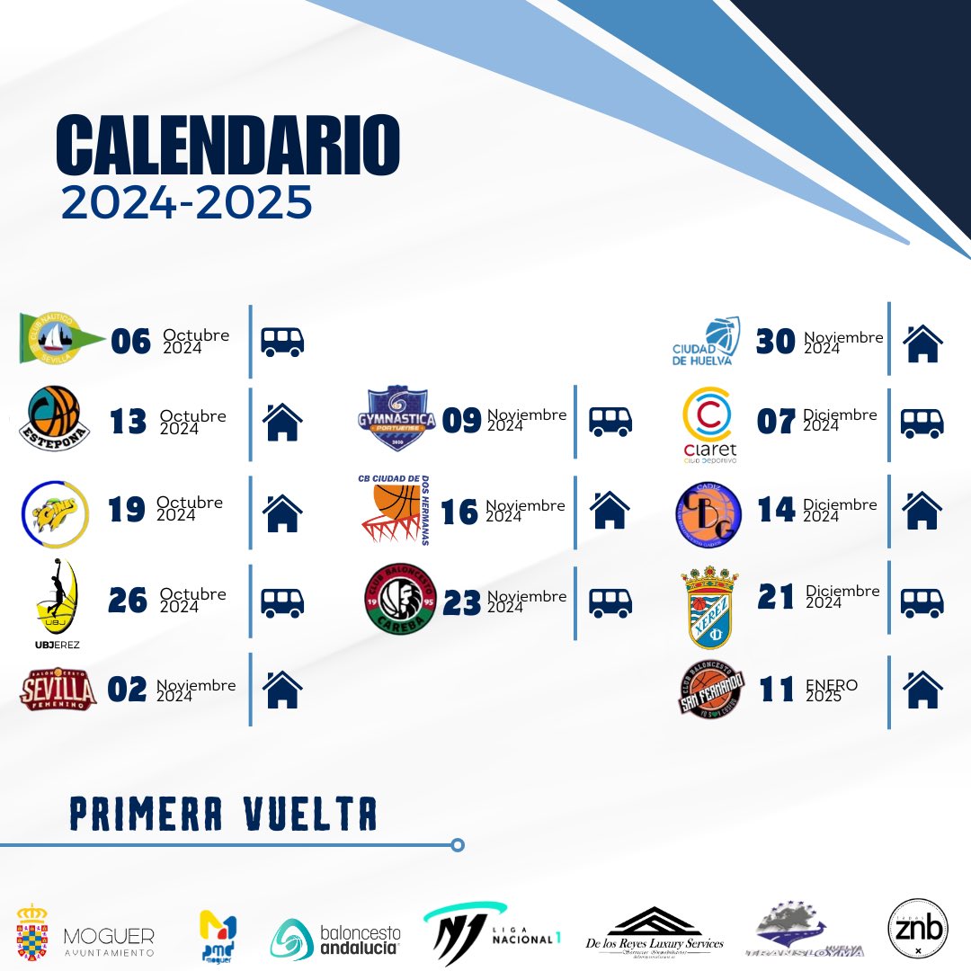 🚘 Ya tenemos hecha la primera hoja de ruta de la temporada de nuestro N1 Femenino🚦

🗓️ Abriremos paso en la casa del Club Náutico Sevilla y cerraremos ante el CB San Fernando Cádiz en nuestro templo Platero 🛎️

⏱️ Tic-tac ¡Todo listo!