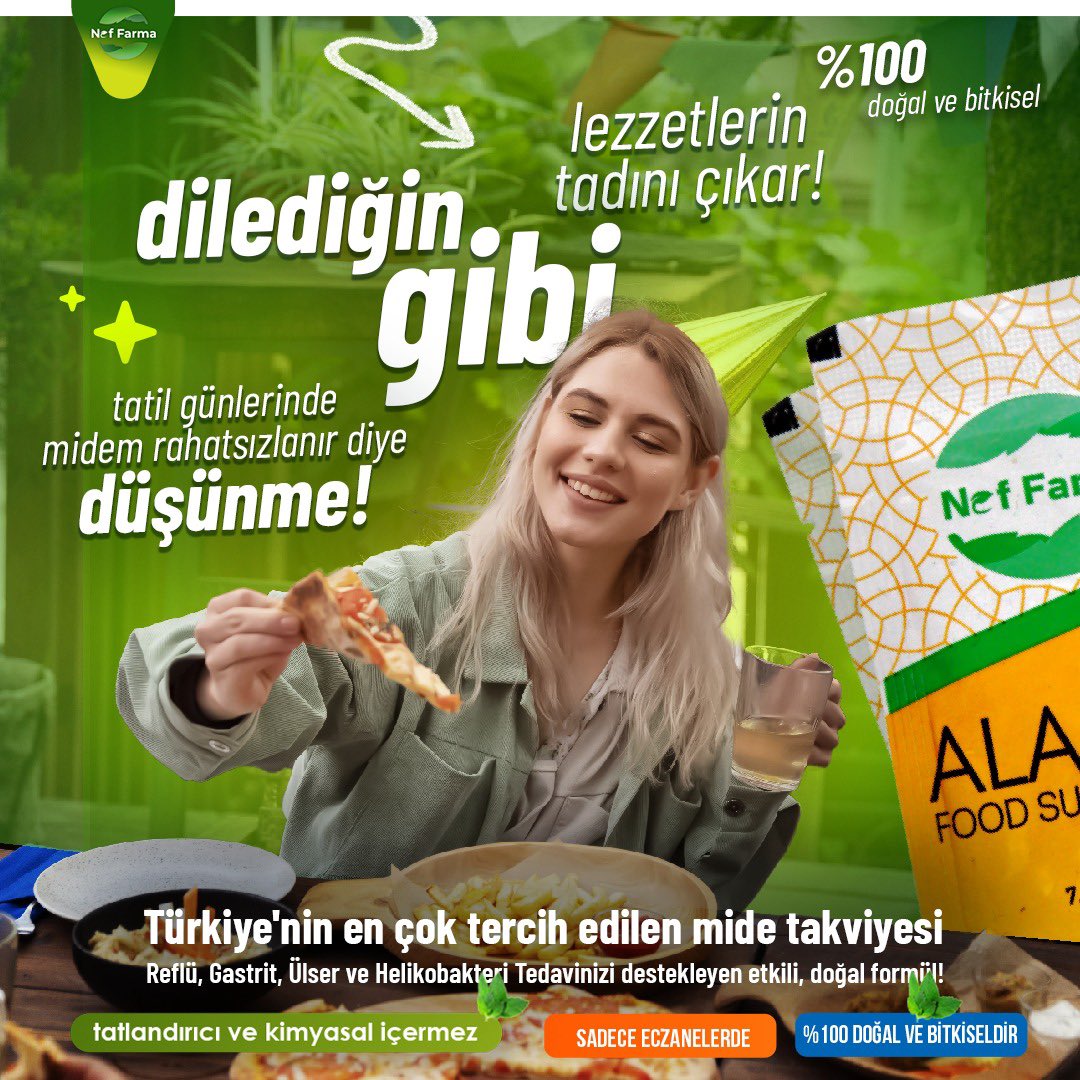 neffarma's tweet photo. 🌞 Yazın keyfini çıkarırken sağlığınızı da ihmal etmeyin! Alamid, tatil sonrası düzensiz beslenmeden kaynaklanabilecek mide rahatsızlıklarını önler ve midenizi korur. 🌿 %100 doğal ve bitkisel formülü ile sadece eczanelerde! Mide dostu bu ürünle yazın tadını çıkarın, sağlığınızı koruyun! 💚 #Alamid #NefFarma #DoğalBeslenme #MideSağlığı #TatilKeyfi 📦✨