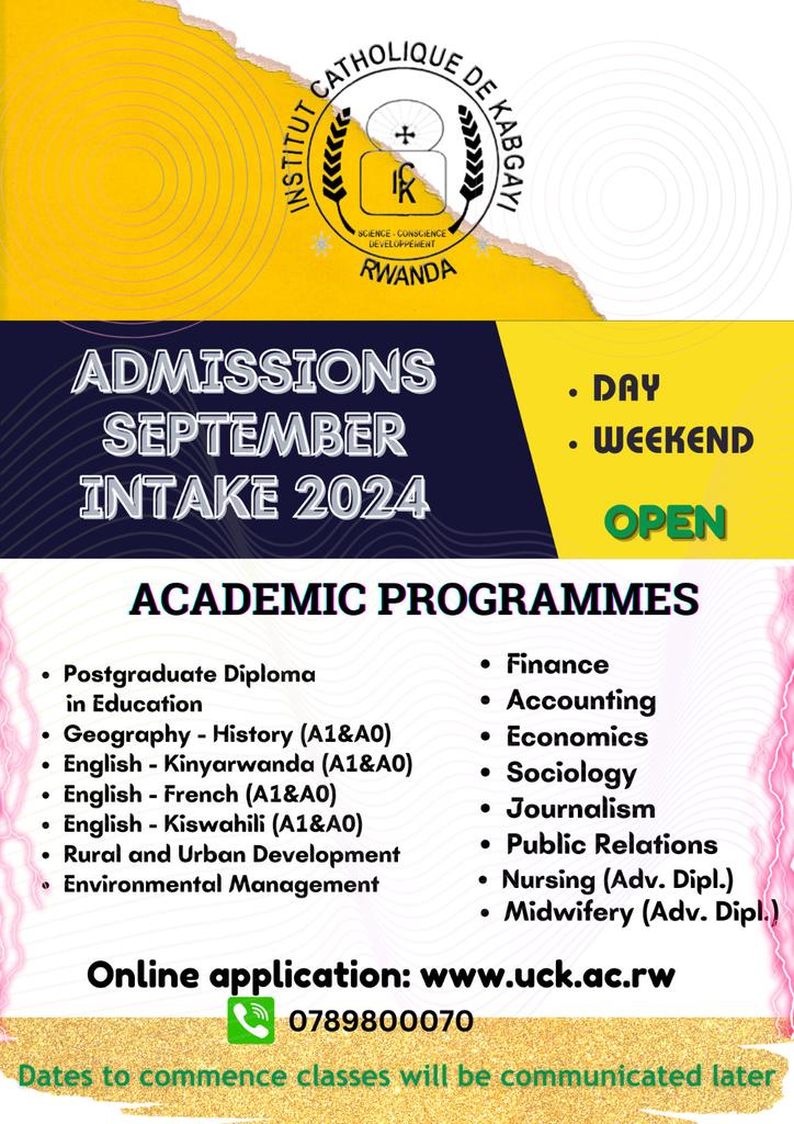 JeanJulesUwiman's tweet image. Niba wifuza kwiga mu mashami atandukanye,#SeptemberIntake2024 muri @ICKKabgayi yahageze.

Ushaka kuba:

✅Umunyamakuru w&apos;umwuga

✅Umuforomo

✅Umubyaza

✅..............
Iyandikishe aka kanya kuri uck.ac.rw cg uhamagare kuri 0789800070.