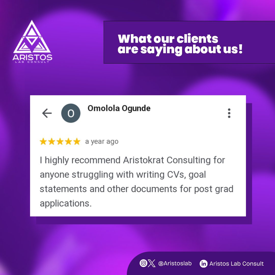 Adewale Onagbesan #GoodGovernance (@aristokratlagos) on Twitter photo Over the years, we’ve served our clients with EXCELLENCE!📌
What we do <a href="/AristosLab/">Aristos Lab Consult |CV/Cover Letter|Business Plan</a>:
•CV, Cover letter, & LinkedIn profile optimization
•Business plan, proposal, Company profile
•Academic Writing & Research
•General strategy management
Contact us today!
+2348168031251 Over the years, we’ve served our clients with EXCELLENCE!📌
What we do <a href="/AristosLab/">Aristos Lab Consult |CV/Cover Letter|Business Plan</a>:
•CV, Cover letter, & LinkedIn profile optimization
•Business plan, proposal, Company profile
•Academic Writing & Research
•General strategy management
Contact us today!
+2348168031251