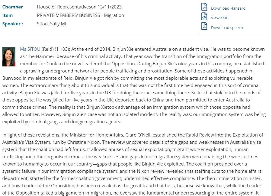 anonymous_julie's tweet photo. @mel_wright123 Nothing like an own goal #SenatorPatterson
'At the end of 2014, Binjun Xie entered  on a student visa. He was to become known as 'The Hammer' because of his criminal activity. That year saw the transition of the immigration portfolio from the member for Cook to the now Leader 2/ https://t.co/bKfv2zs40h