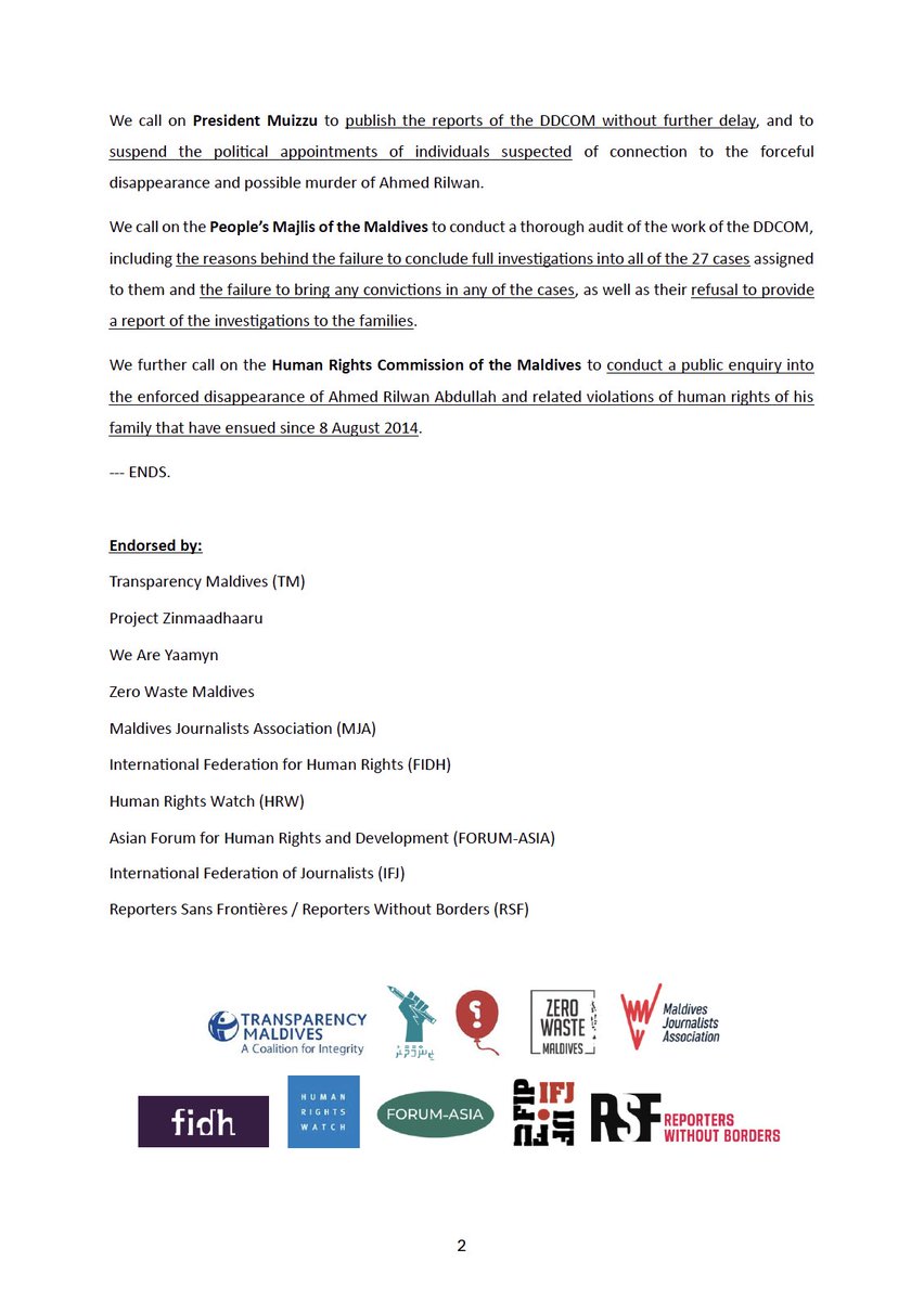 Press Release: 10 years and no justice.

Ahmed Rilwan Abdullah was abducted and disappeared on 8 August 2014.

Read statement here: democracymaldives.org/?p=399