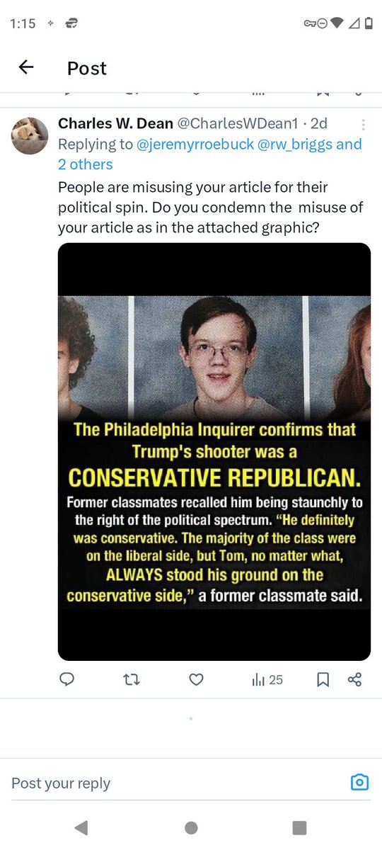 CharlesWDean1's tweet photo. @elonmusk Jeremy Roebuck and Ryan Briggs of the Philadelphia Inquirer won't answer when I ask whether they condemn the misuse of their article by people pushing a political agenda. Why not? Instead Roebuck blocked me. https://t.co/MYFiWBWFLB