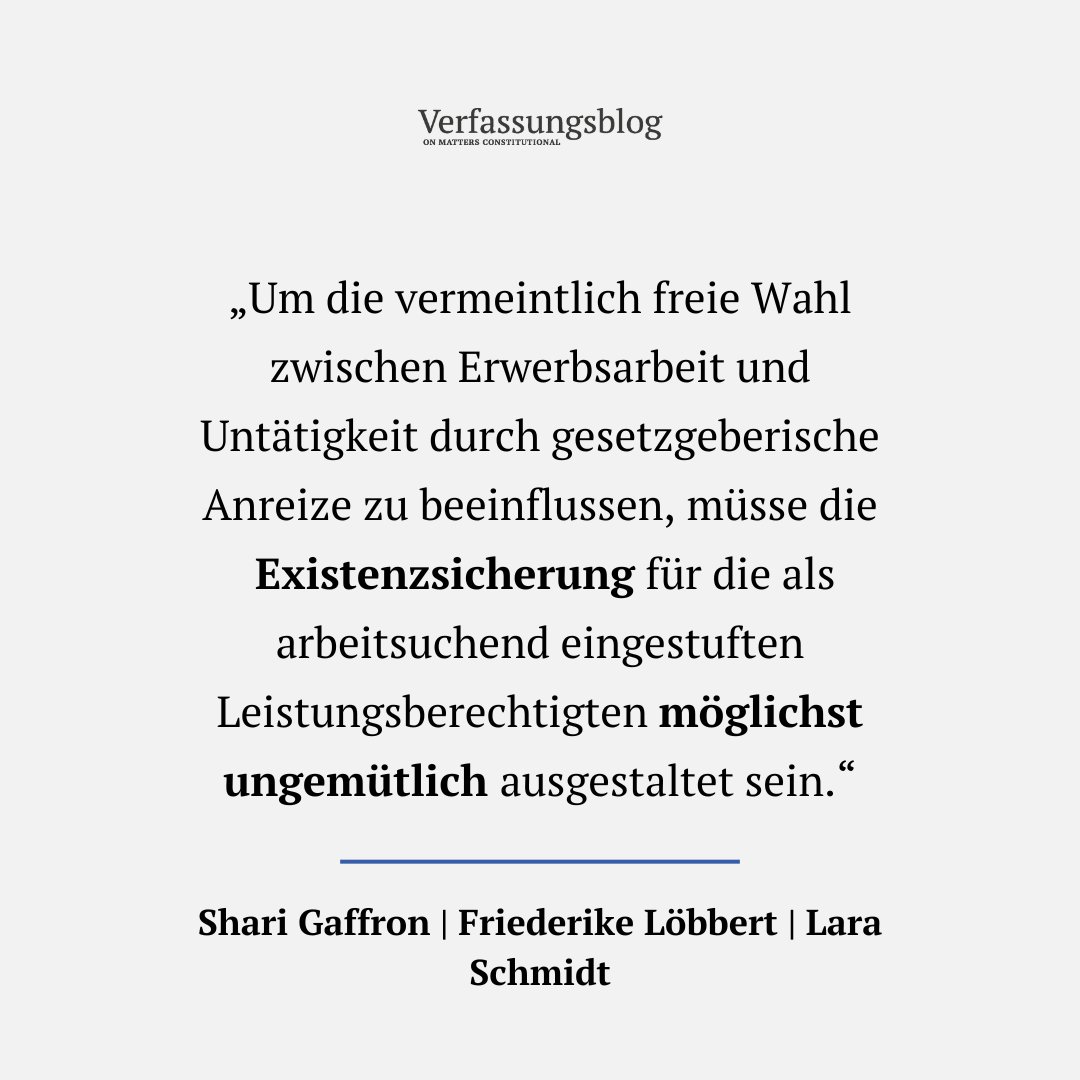 Care-Arbeit leistende Personen werden im aktuellen System existenzsichernder Leistungen nicht adäquat abgesichert.

SHARI GAFFRON, FRIEDERIKE LÖBBERT und LARA SCHMIDT werfen einen Blick aus feministischer Perspektive auf das Sozial-und Einbürgerungsrecht.

verfassungsblog.de/erwerbsrecht-u…