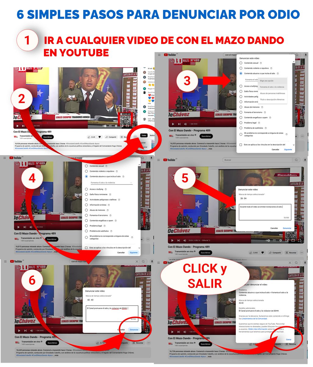 joseleandro60's tweet photo. @RNacional_News PASOS para DENUNCIAR Cuenta de Cabello en YouTube
1-Ir a video de Con El Mazo Dando
2-Click en 3 puntos click DENUNCIAR
3-Click en Contenido abusivo que incita al odio
4-Click Fomenta el odio
5-Escribir "en TODO el video hay incitaciones al ODIO" 6-Click Denunciar
Click Cerrar https://t.co/10SFLQhdHU