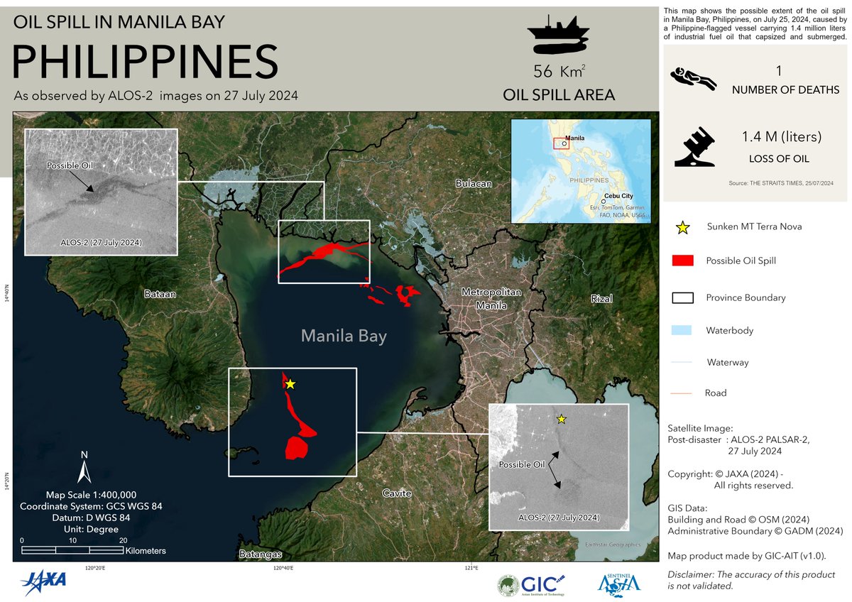 AmbJPNinPH's tweet photo. Supporting PH’s efforts on the oil spill incident, JCG exchanged insights w/ PCG on oil removal strategies, while JAXA provided satellite imagery to PhilSA. 🇯🇵will continue to work closely w/ 🇵🇭to mitigate the spread of marine pollution &amp; restore the marine environment. 🪸🌊 https://t.co/USj0ajoABA