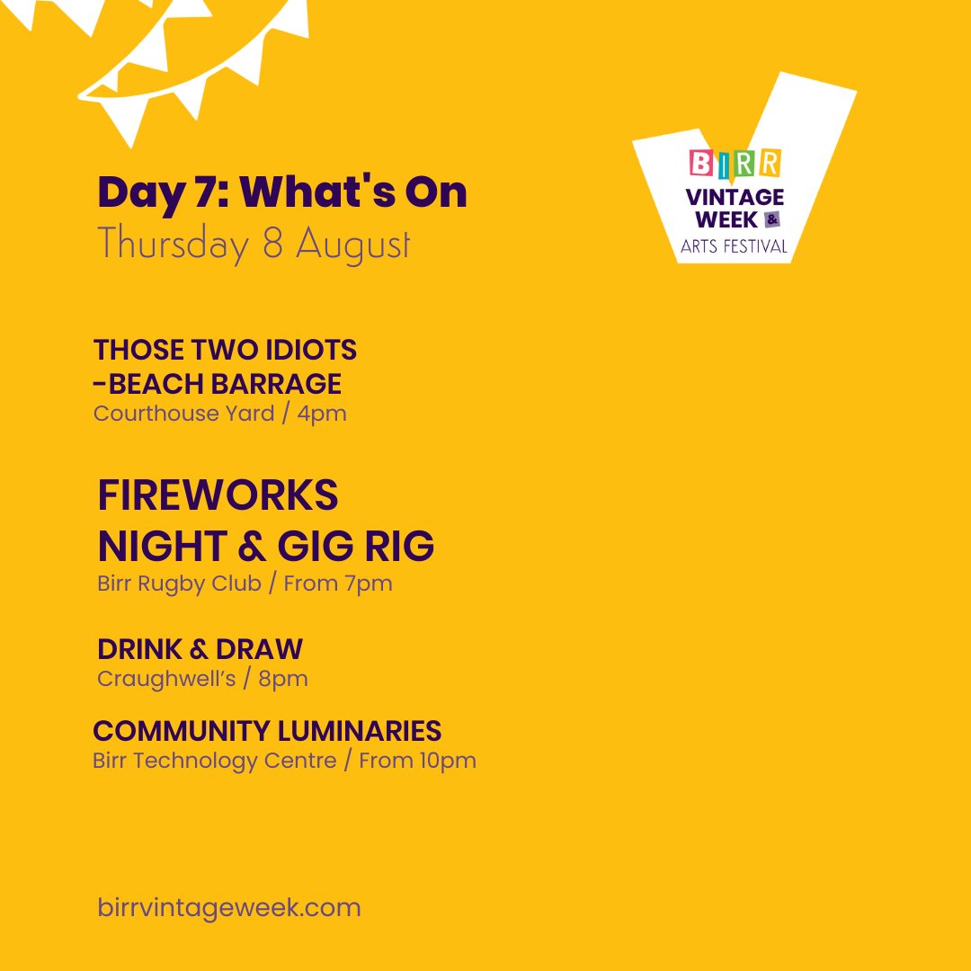 Birr Vintage Week & Arts Festival (@birrvintage) on Twitter photo 🎩 DAY 7 - WHAT'S ON
Just a few more days to join us at #birrvintageweek
⏰ Please note the updated start time of 3pm for the World's Biggest Healing Circle <a href="/BirrCastle/">Birr Castle Demesne</a> this afternoon.
🔗 birrvintageweek.com 🎩 DAY 7 - WHAT'S ON
Just a few more days to join us at #birrvintageweek
⏰ Please note the updated start time of 3pm for the World's Biggest Healing Circle <a href="/BirrCastle/">Birr Castle Demesne</a> this afternoon.
🔗 birrvintageweek.com