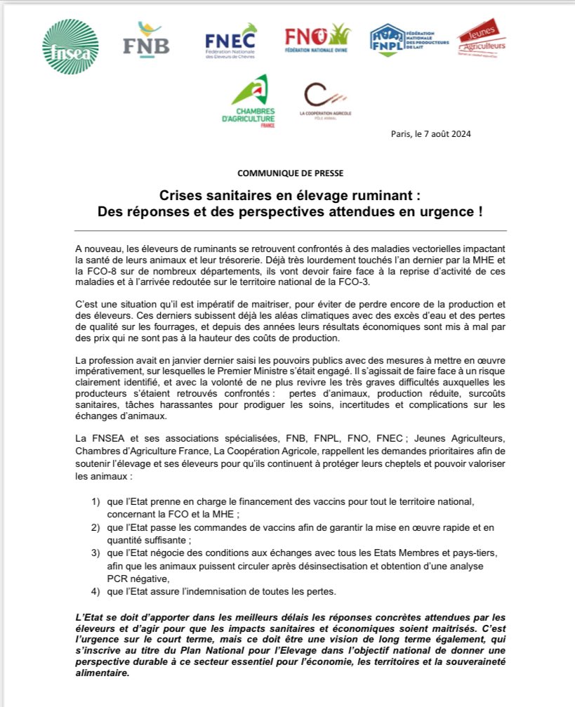 ChambagriFrance's tweet image. Crises sanitaires en élevage ruminant :
Des réponses et des perspectives attendues en urgence.