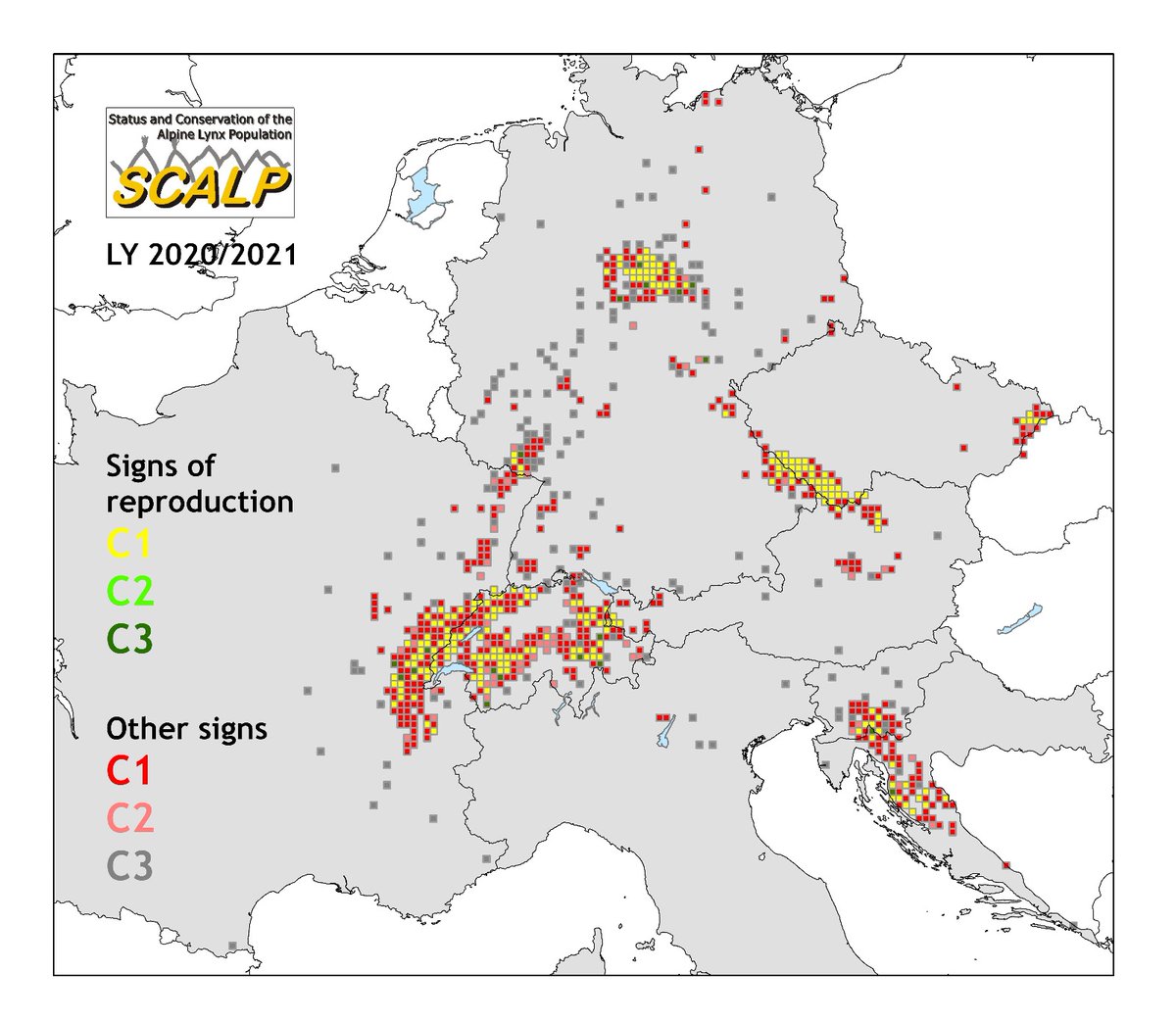 stiftungkora's tweet photo. The new SCALP Monitoring Report is here! Including a nice distribution map of the lynx in Central Europe.
https://t.co/R3zTYndW2M https://t.co/cHnQ4q6y83