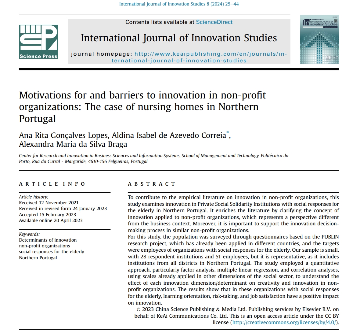 📰#NewArticle in 2024  

"Motivations for and barriers to #innovation in non-profit organizations: The case of nursing homes in Northern Portugal"  

By Ana Rita Gonçalves Lopes, Aldina Isabel de Azevedo Correia, Alexandra Maria da Silva Braga

Read more: sciencedirect.com/science/articl…