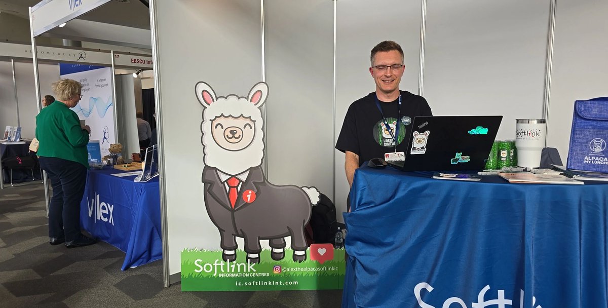 SoftlinkIC's tweet photo. We are here in Adelaide at #ALLA2024Adelaide. Don't forget to drop in to see Nicholas and Sarah and meet Alex the Alpaca. Find us at booth #14! #ALLA24 #LawLibrarians #LegalResearch #LibraryConference https://t.co/ZO0QM48b0I