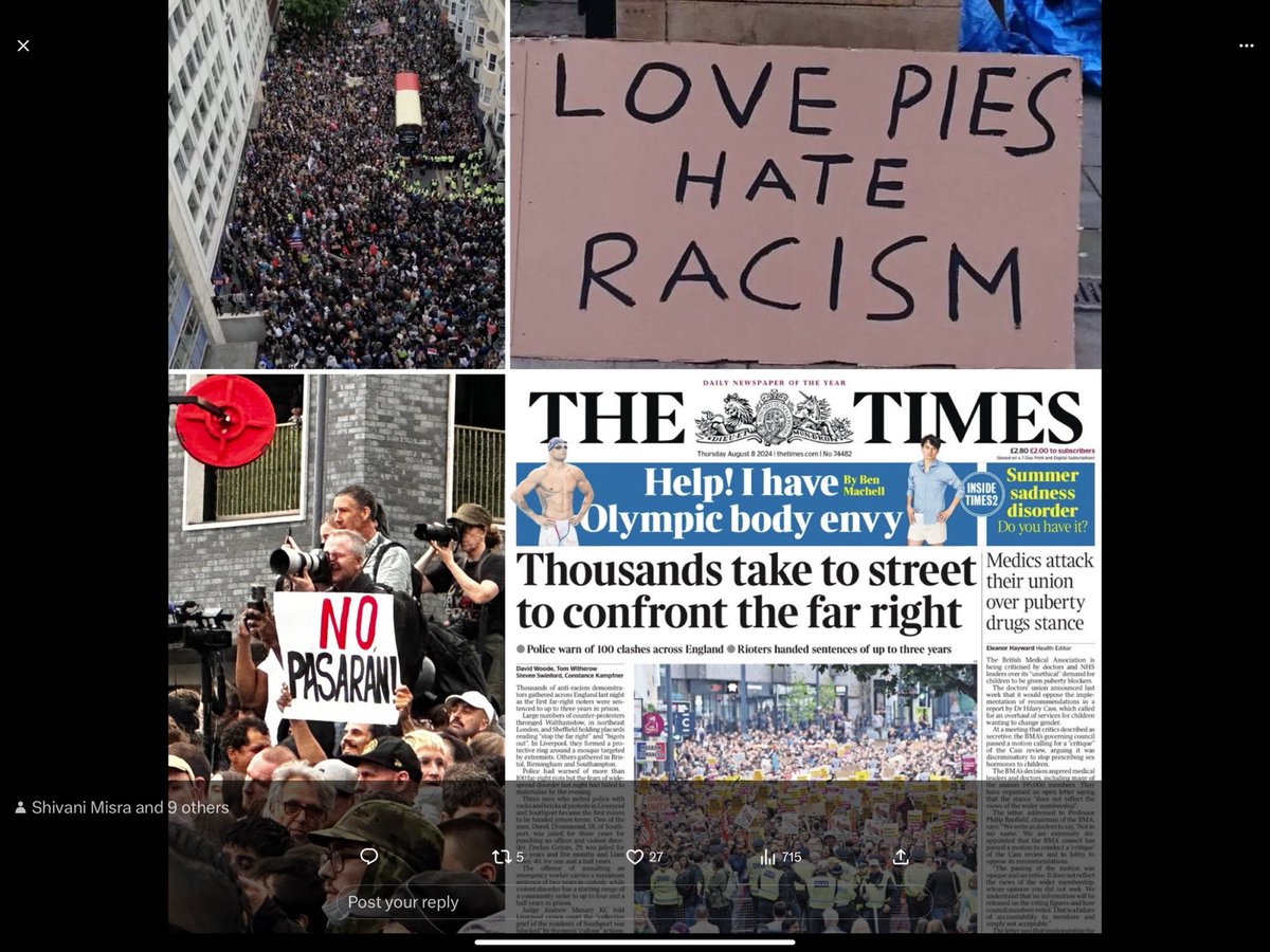 ClaireCNWL's tweet photo. I love the peaceful, funny, smart, multicoloured, multi-faith, no faith, activism and power of these counter protests.They create hope and stand for what is good in our country.I hope they comfort those who have experienced fear, have been attacked or insulted. You are not alone. https://t.co/acuj8DXODN