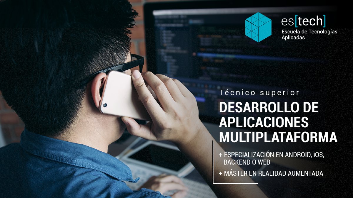 escuelaestech's tweet photo. 🖥️ Técnico Superior |
Desarrollo de Aplicaciones Multiplataforma

+ Especialización: Android, iOS, Backend o Web
+ Máster en Realidad Aumentada.

💠 https://t.co/b6d4SGCekK https://t.co/Bl6Kv2OBKV