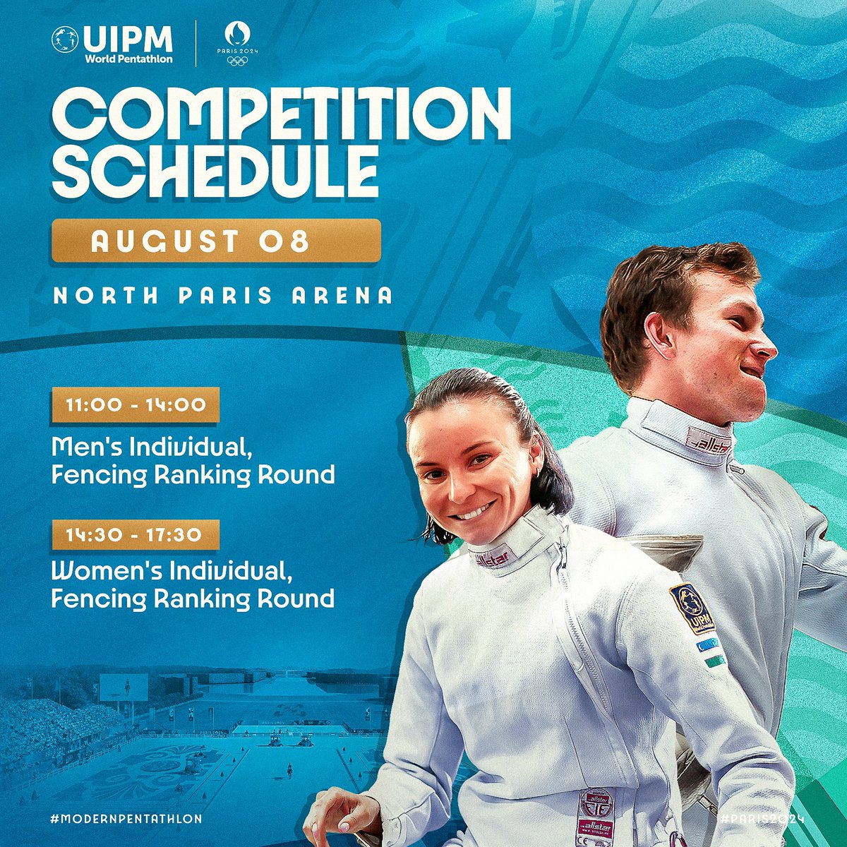 Today's the day ! 🕺
Epic event incoming #Paris2024 

72 athletes will meet in North Paris Arena for Fencing Ranking Round 🤺
Times in CEST (Paris time) 
uipmworld.org/news