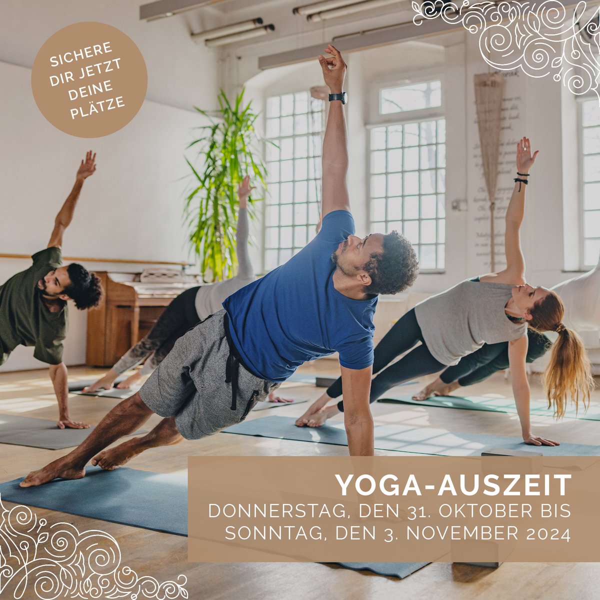 Unsere YOGA-AUSZEIT! 🧘‍♀️

Taucht ein, in eine Zeit der Stille und Achtsamkeit: 1 Tag, 2 Tage oder 3 Tage in der Woche vom: 

👉 31. Oktober bis zum 3. November 2024

Mehr Infos über: villa-hammerschmiede.de/yoga/

DAS ERLEBNIS VILLA HAMMERSCHMIEDE – Eintreten und genießen…

#yoga