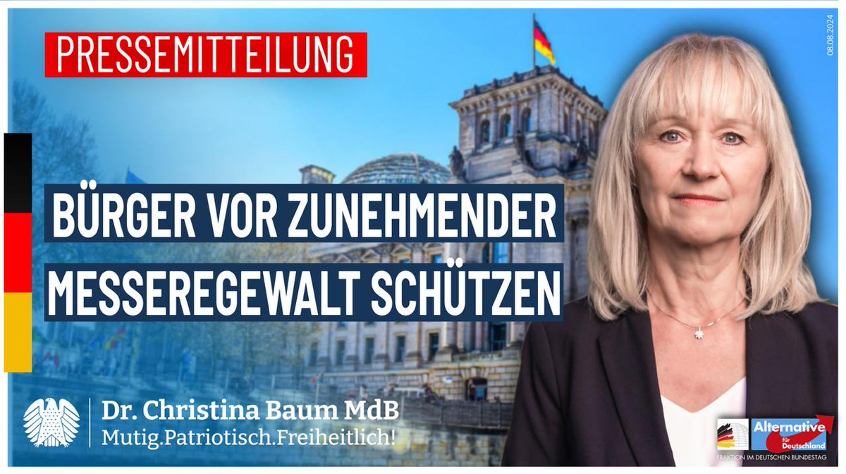 DrChristinaBaum's tweet photo. Bürger vor zunehmender #Messergewalt schützen!
Die Berliner #Charité verzeichnete allein im ersten Halbjahr 2024 55 Verletzungen durch #Messerstiche.
Probleme der #Migration, #Aggressionen und #Gewalt sind erkennbar angestiegen.
https://t.co/hEyiYpIRcb
https://t.co/P6b9TAj6rr https://t.co/lp81FUhsGb
