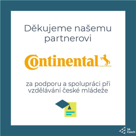 Děkujeme našemu partnerovi společnosti <a href="/Continental/">Continental</a> Česká republika za dlouhodobou podporu a spolupráci při vzdělávání české mládeže.

#Continental #EntreprenurialEducation #WorkReadiness #FinancialLiteracy
#JuniorAchievement #KeepLearning