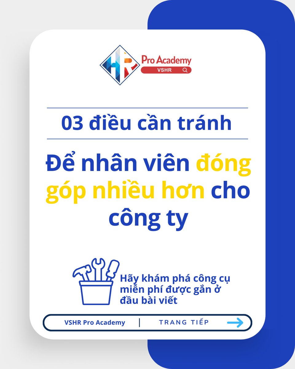 VSHRProAcademy's tweet photo. Chỉ cần tránh 03 điều sau, nhân viên sẽ đóng góp nhiều hơn 68% cho công ty

💡 Bạn sẵn sàng để thúc đẩy sự phát triển của tất cả Nhân viên chưa? Hoàn thành bài test  với 5 phút và hoàn toàn miễn phí 👉  https://t.co/tV4ZOpudUF https://t.co/N4boW74Kyg