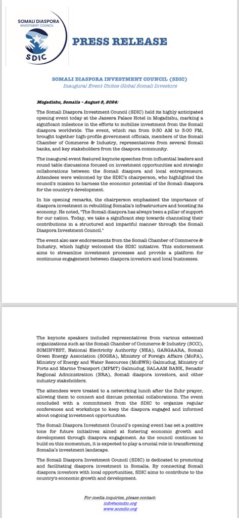 Somali Diaspora Investment Council (SDIC) tweet media