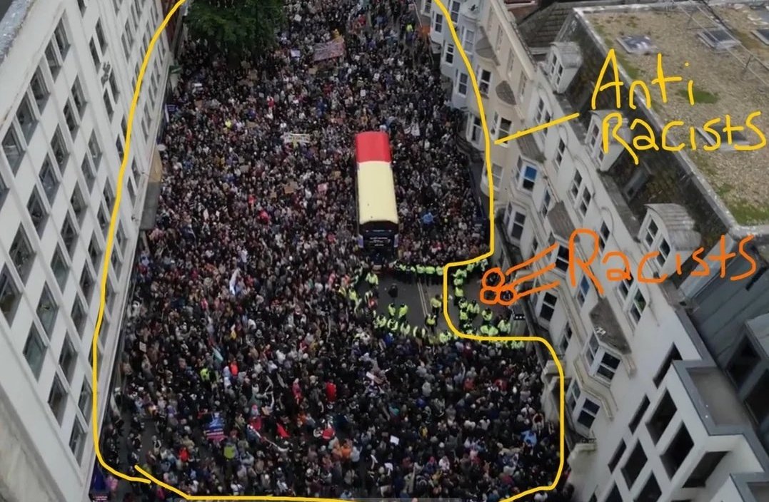 Nagel Farage, Tommy Robinson, 
here are same pictures to help you put it into perspective &amp; to tell you that people want you &amp; your hate to fuck off.
Elon Musk I hope this helps to understand how the vast majority UK communities feel.
#FarRightFail
People vs The Tragic Roundabout