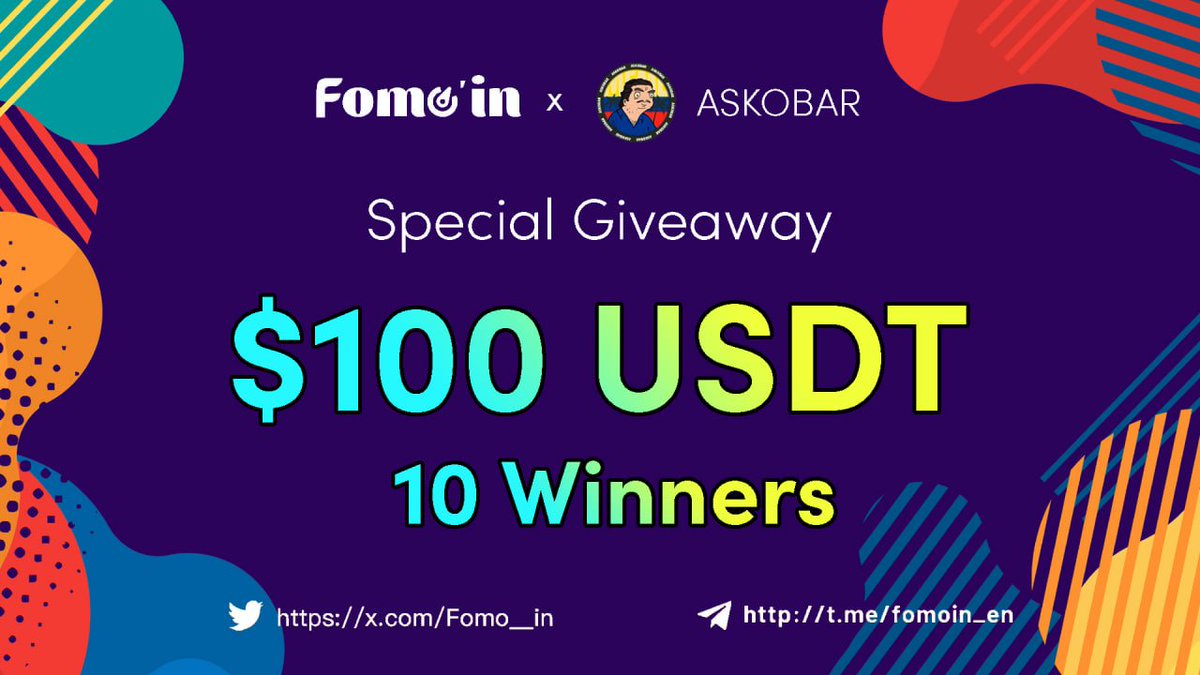 🥳#ASKOBAR  X #Fomoin Exclusive #Giveaway

🎁 Prize Pool «» $100 $USDT / 10 Lucky Winners

To Enter:👉
1️⃣ Follow <a href="/Fomo__in/">Fomoin</a> &amp; <a href="/asko_coin/">ASKOBAR</a>
2️⃣ RT &amp; Tag 3 #Crypto Friends
3️⃣ Comment your #BEP20 Address ⤵️

🌈Gather your friends to join and win, Have fun!
⏰ Ends Aug 11 #USDTGiveaway