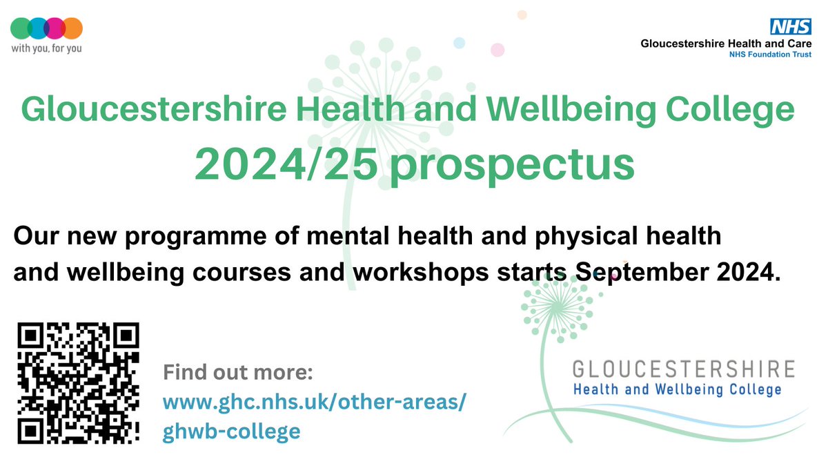 GlosHealthNHS's tweet image. Gloucestershire Health and Wellbeing College will be commencing its new programme of courses and workshops in September 2024, starting with its Live Better to Feel Better online course and series of Mindfulness workshops. Find out more 👉 bit.ly/3Ae1IZs

@NHSGlos