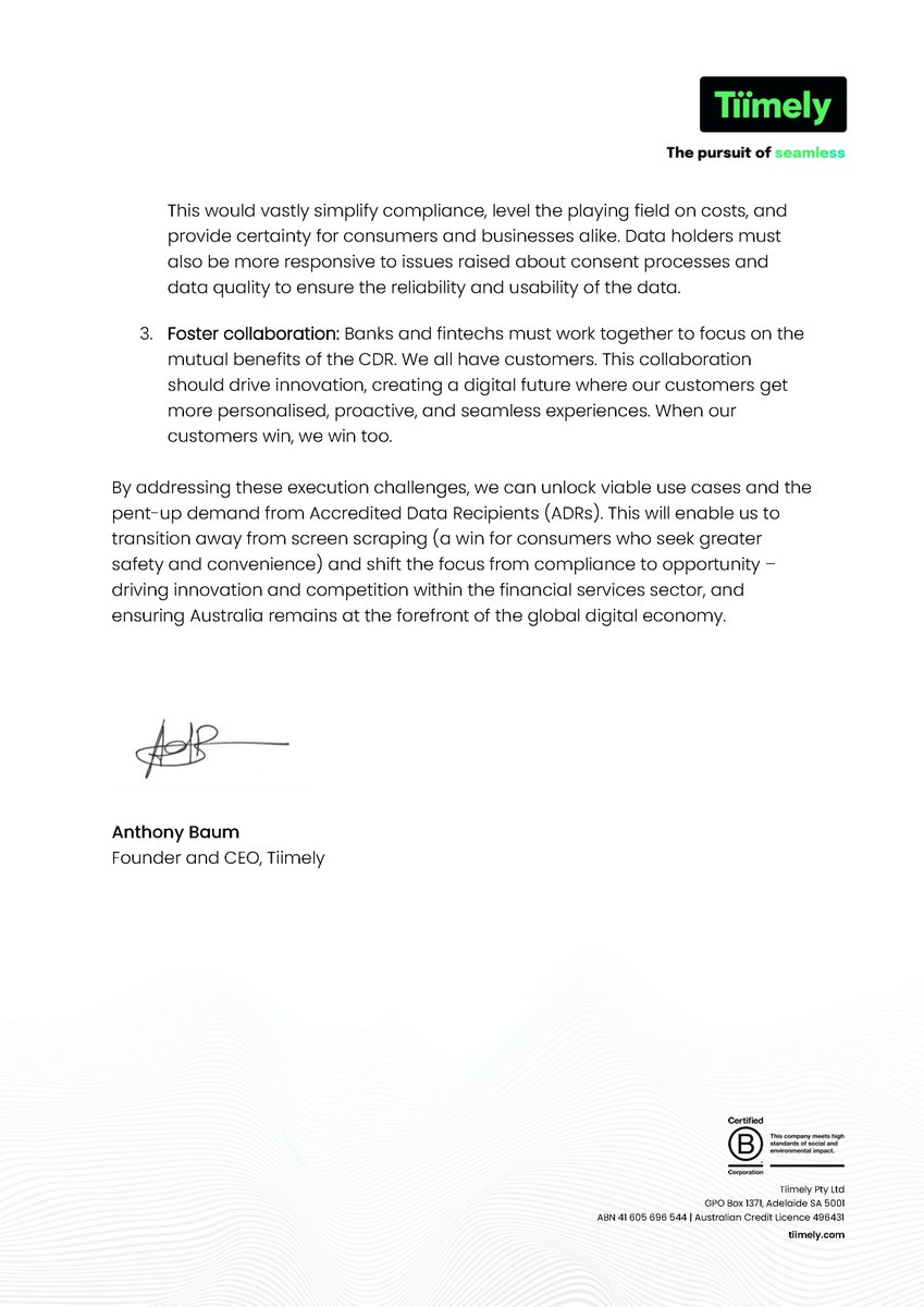We believe the Consumer Data Right keeps us moving toward a brighter future for Australia's digital economy. Our Founder and CEO's letter to Senators emphasises our support for the CDR's vision and urges the passing of the #CDR Action Initiation Bill as an important next step.