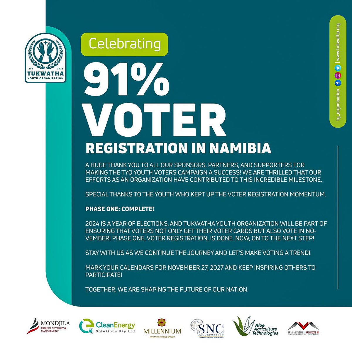 Celebrating 91% voters registration in Namibia 🇳🇦