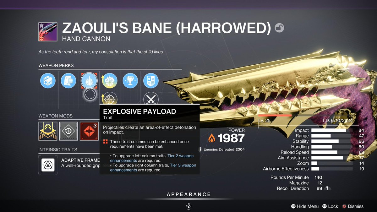 Shanescjcase's tweet photo. @BungieHelp Please can we fix this, I would like to masterwork, been this way since final shape launch https://t.co/tdKQCVTnyx
