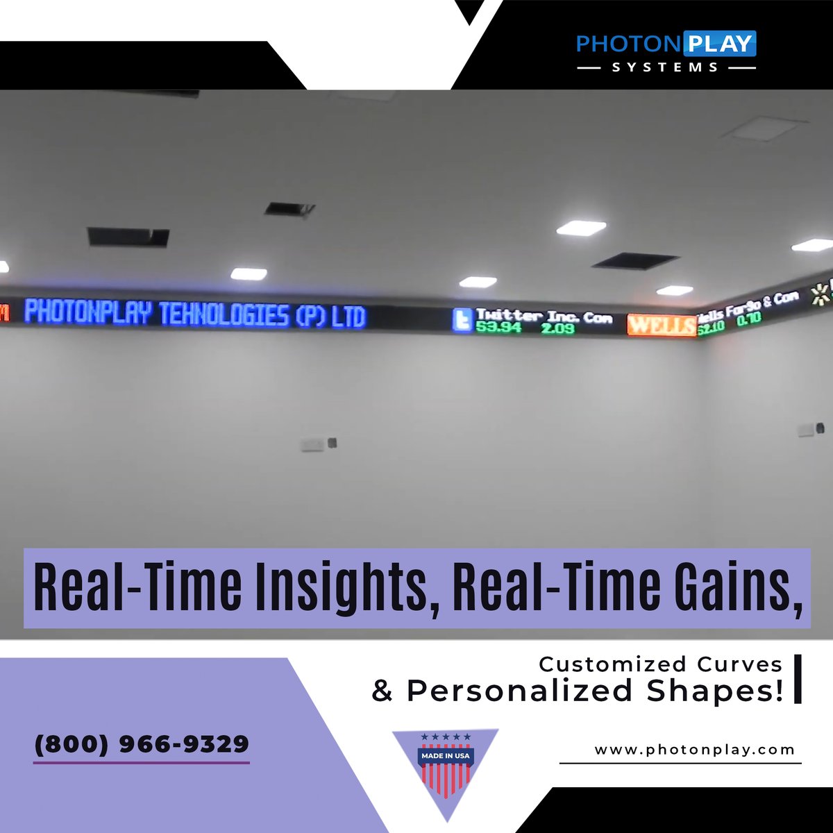 PhotonplayInc's tweet image. ⏳ Real-Time Insights, Real-Time Gains,
Customized Curves &amp;amp; Personalized Shapes! 📌

For more info: tickerplay.com/led-stock-tick…
Photonplay Systems
Call here: +1 800-966-9329
Email: sales@photonplay.com

#ledstockticker #stockticker #leddisplay #CustomizableSolutions #photonplay