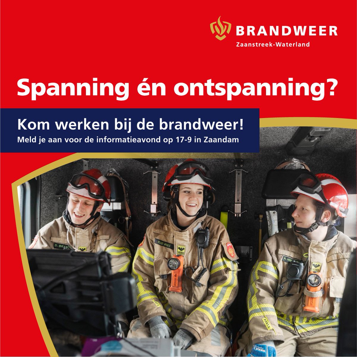 #VACATURE 🚨📢 Wij zoeken meerdere brandweerprofessionals (24-uursdienst/36 uur) 🔥

Wil jij:
✅ geen één dag hetzelfde? 
✅ werken in hecht teamverband?
✅ branden blussen, hulp verlenen en mens én dier redden?

👉 Meer info via 
ikwilbijdebrandweerwerken.nl