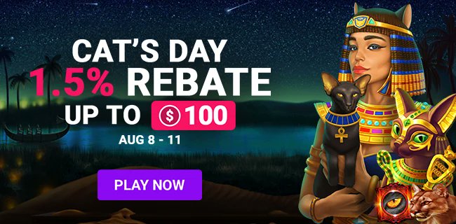 DPLAY_Casino's tweet photo. 😻​ Did you know that August 8th is Cat’s Day? 😺​
 
Celebrate this wild day with us! Enjoy a special 1.5% Rebate up to $100 💰​ for playing on our games related to these felines, those we love and care for so much! 🐈🐈‍⬛​​

#dplay #CatDay 

https://t.co/jW7jwxeXLB https://t.co/bBYtain0DD