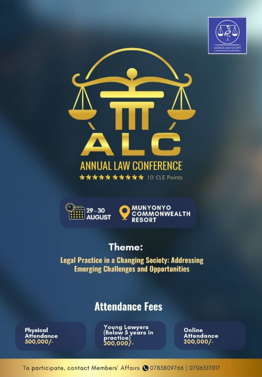 Sheila Turyasingura (@sheilatm22) on Twitter photo Mark the Dates for the <a href="/ug_lawsociety/">Uganda Law Society</a>, ANNUAL LAW CONFERENCE.
Plan to be there.
You can't afford to miss.
#ULSALC24 Mark the Dates for the <a href="/ug_lawsociety/">Uganda Law Society</a>, ANNUAL LAW CONFERENCE.
Plan to be there.
You can't afford to miss.
#ULSALC24