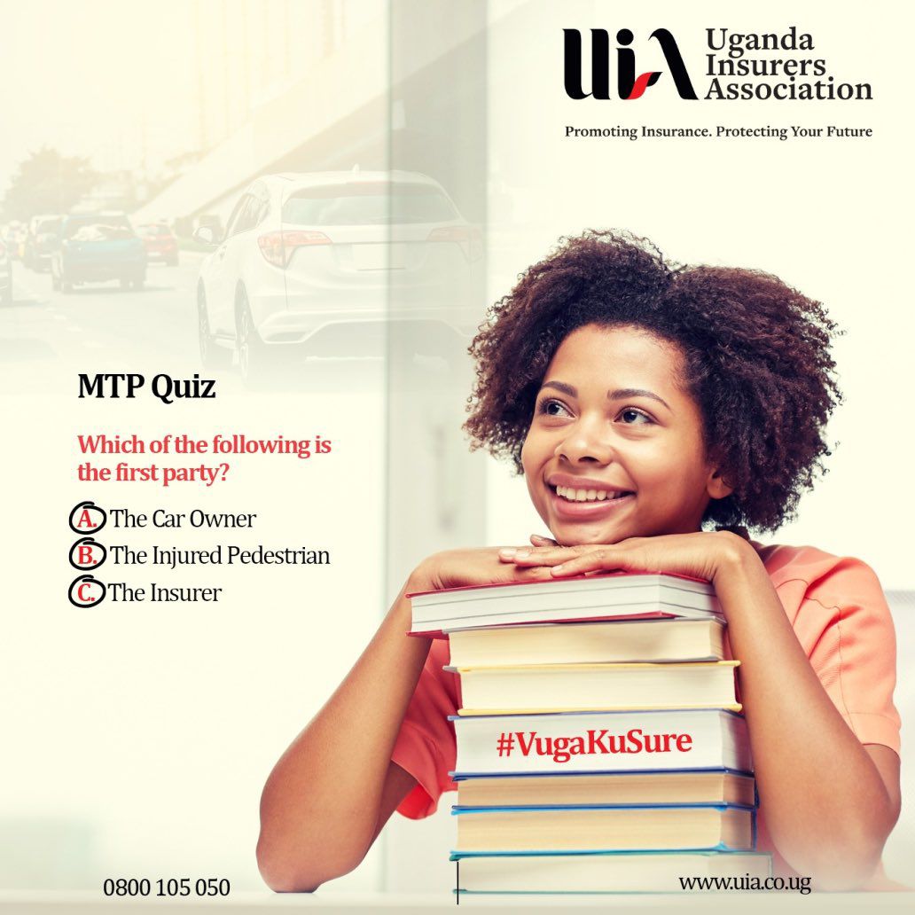 The_UIA's tweet image. Motor Third Party insurance comprises 3 parties.
Take a shot at the MTP Quiz on the poster by commenting with the right answer.

#VugaKuSure #DriveSure