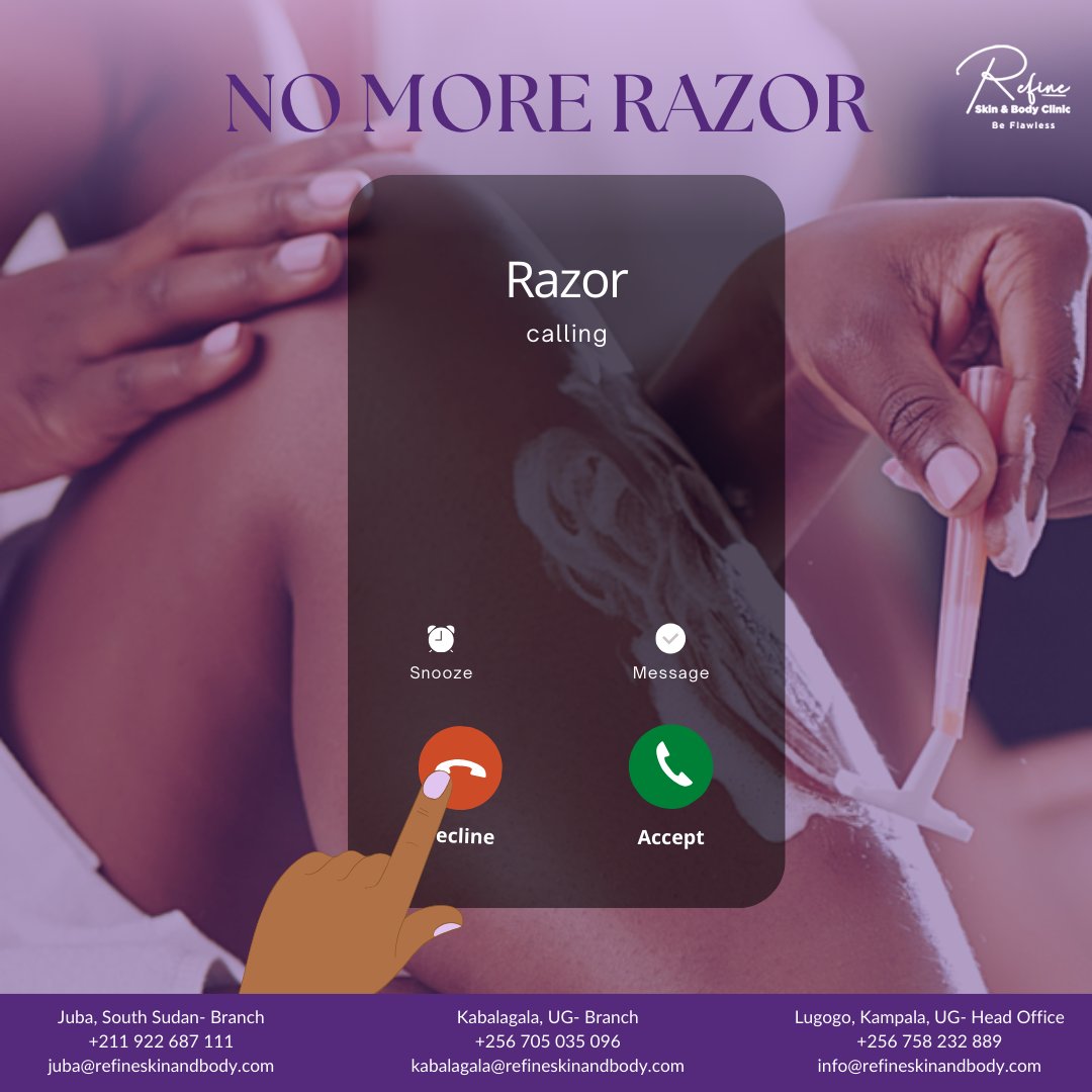 RefineClinicUG's tweet photo. Break up with razors for good! Discover the long-lasting benefits of #laser hair removal. Say hello to smooth, carefree skin. ๐โจ
#LaserHairRemoval #GoodbyeRazors #HelloSmoothSkin #lasertreatment #bodycare #hairremovaltreatments #laserclinic #hairfree #smoothskin #hairremover https://t.co/VHVWDetZBU