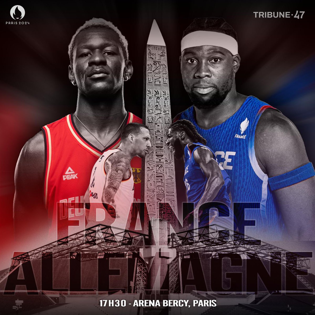 Tribune47's tweet photo. ⚔️ GAME DAY ⚔️

Après un match magnifique face au Canada en quart de finale, @FRABasketball retrouve l’Allemagne aujourd’hui à 17h30 à l’Arena Bercy pour une place en finale ! 

ALLEZ LES BLEUS 🇫🇷

🎨 @scarboi1 https://t.co/yhGExVBJvR