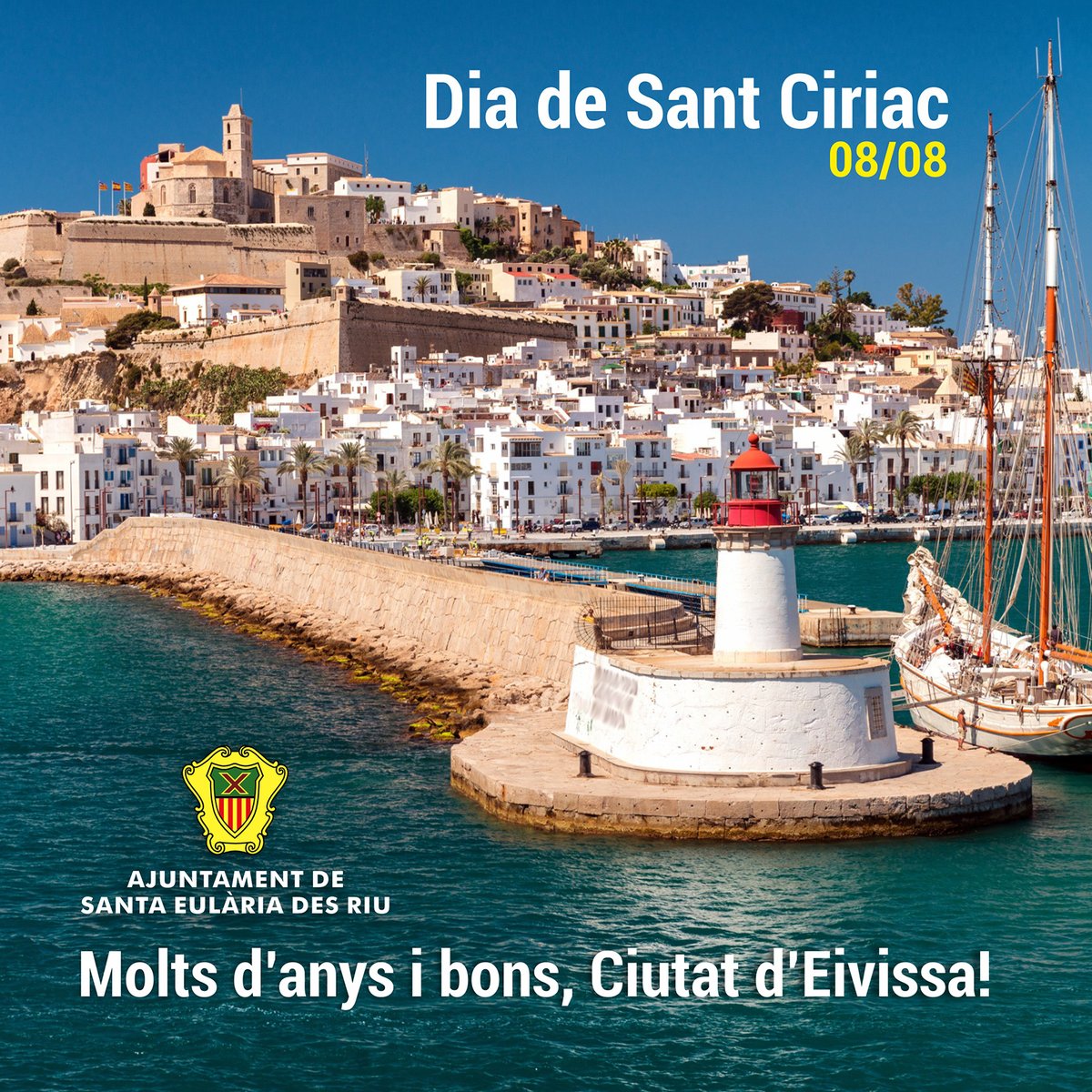 La Ciutat d’Eivissa celebra avui un dia molt especial, Sant Ciriac, patró d’una terra Patrimoni de la Humanitat, rica en cultura i història. Que sigui un dia inspirador i ple d’alegria, tradició i unió per a tothom. Molts anys i bons, Vila!
.-.-.
La Ciutat d’Eivissa celebra hoy