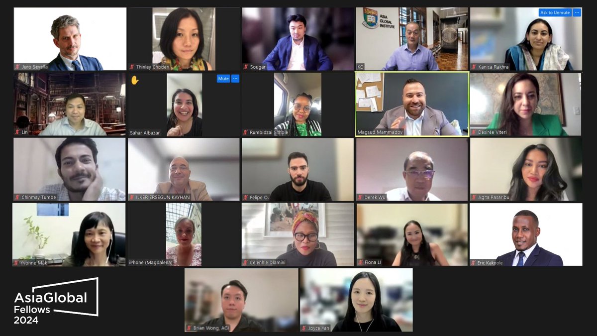We were thrilled to meet with AsiaGlobal Fellows 2024 online earlier. These fellows have exhibited immense leadership potential, are emerging influencers in the realms of #politics, #policymaking, #business, and #civilsociety. Learn more about AGF 2024 via asiaglobalinstitute.hku.hk/agf/fellows