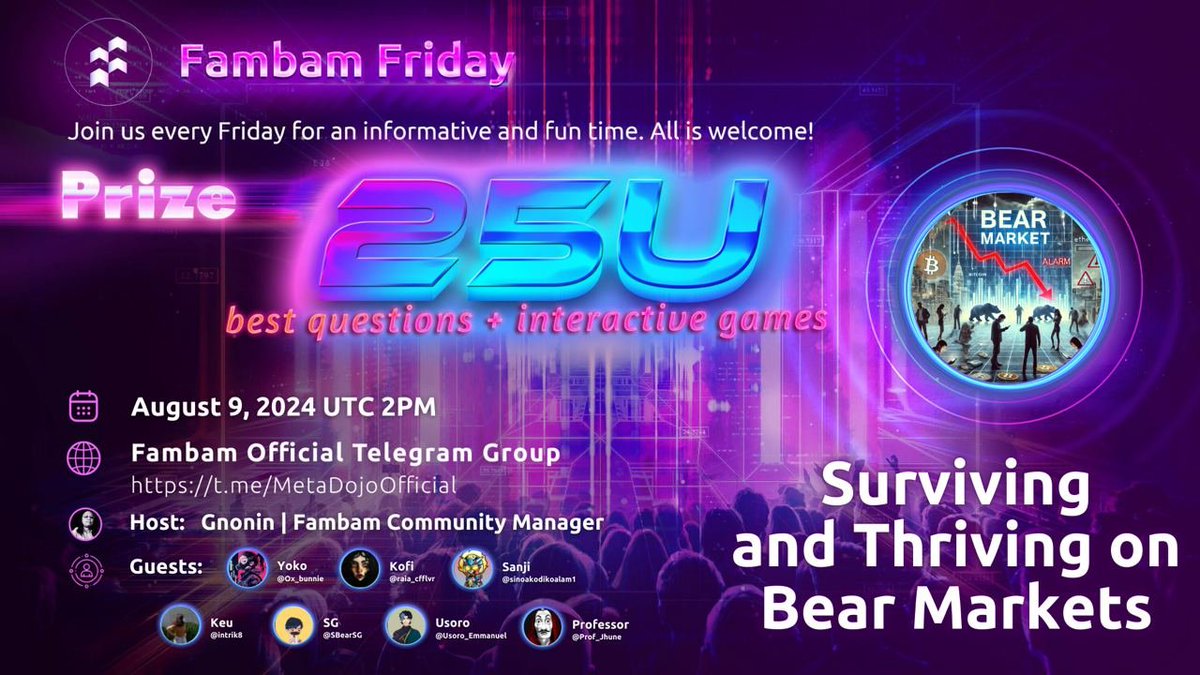 🐻Are you going through a rough time? Join us this Friday to chat about 'surviving &amp; thriving through bear markets'.
#FambamFriday Community Call