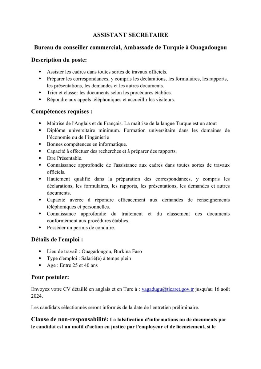 TC_VagaduguBE's tweet photo. İş İlanı 📣
Offre d'emploi 📣
Job announcement 📣 https://t.co/FA2ABwlmLi