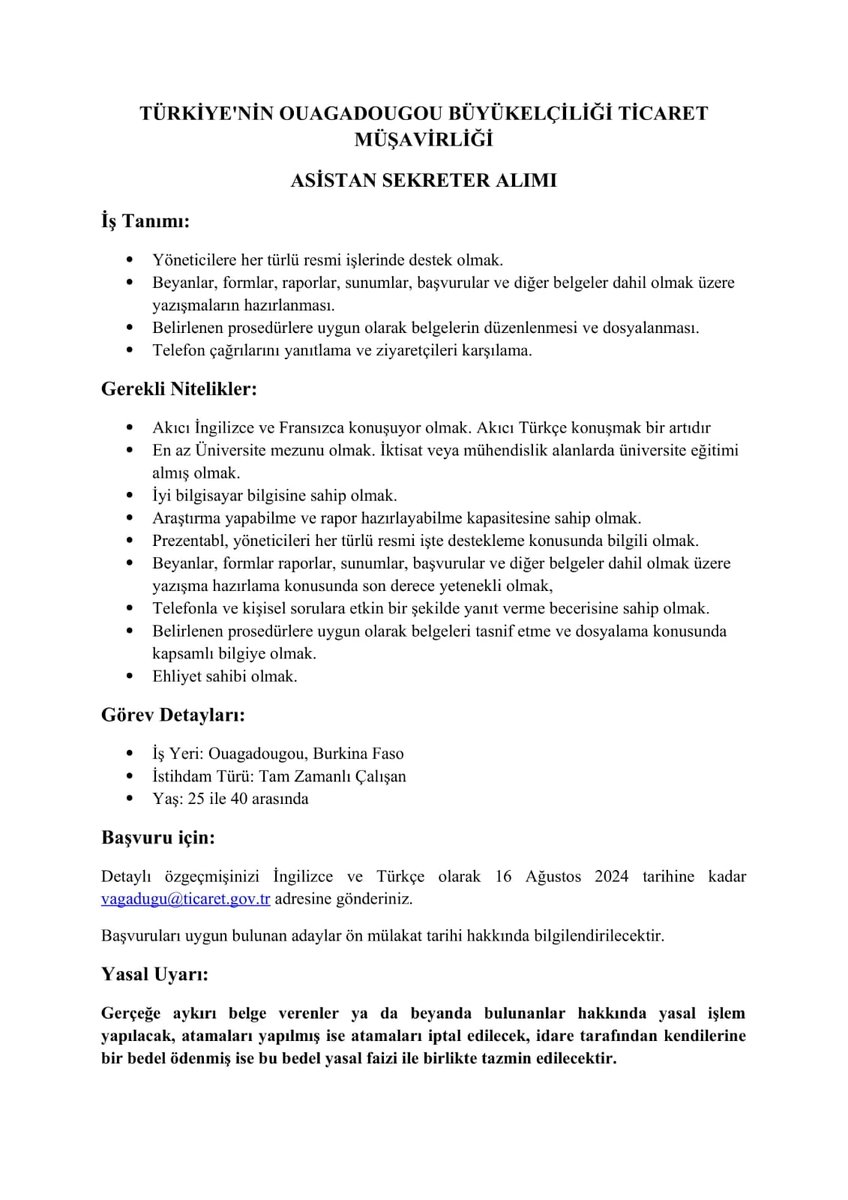TC_VagaduguBE's tweet photo. İş İlanı 📣
Offre d'emploi 📣
Job announcement 📣 https://t.co/FA2ABwlmLi
