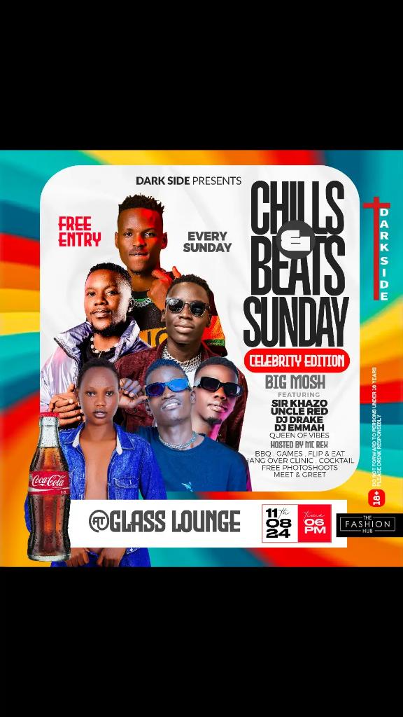 MonerachP's tweet photo. #Chills&amp;Beats Sundays @GlassloungeLira returns this Sundays with you most loved artist @BigMosh featuring top djs @DjRedcards @DjSirkhazo @Emmah @McRex
#Darkside
#Cocacola
#theFashionhub https://t.co/oIa1B4GPcd