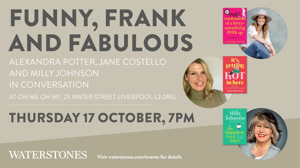 Tickets for our midlife fiction event in Liverpool are flying! #BookTwitter, we'd love you to and join me, <a href="/40somethingfkup/">alexandrapotter</a> &amp; <a href="/millyjohnson/">📚✍️Milly Johnson ✒️🐕🐈‍⬛</a> at <a href="/OhMeOhMy_Liv/">OhMeOhMy_Liv</a> in October for what promises to be a fantastic night <a href="/WaterstonesLPL/">Waterstones Liverpool</a> 

waterstones.com/events/funny-f…